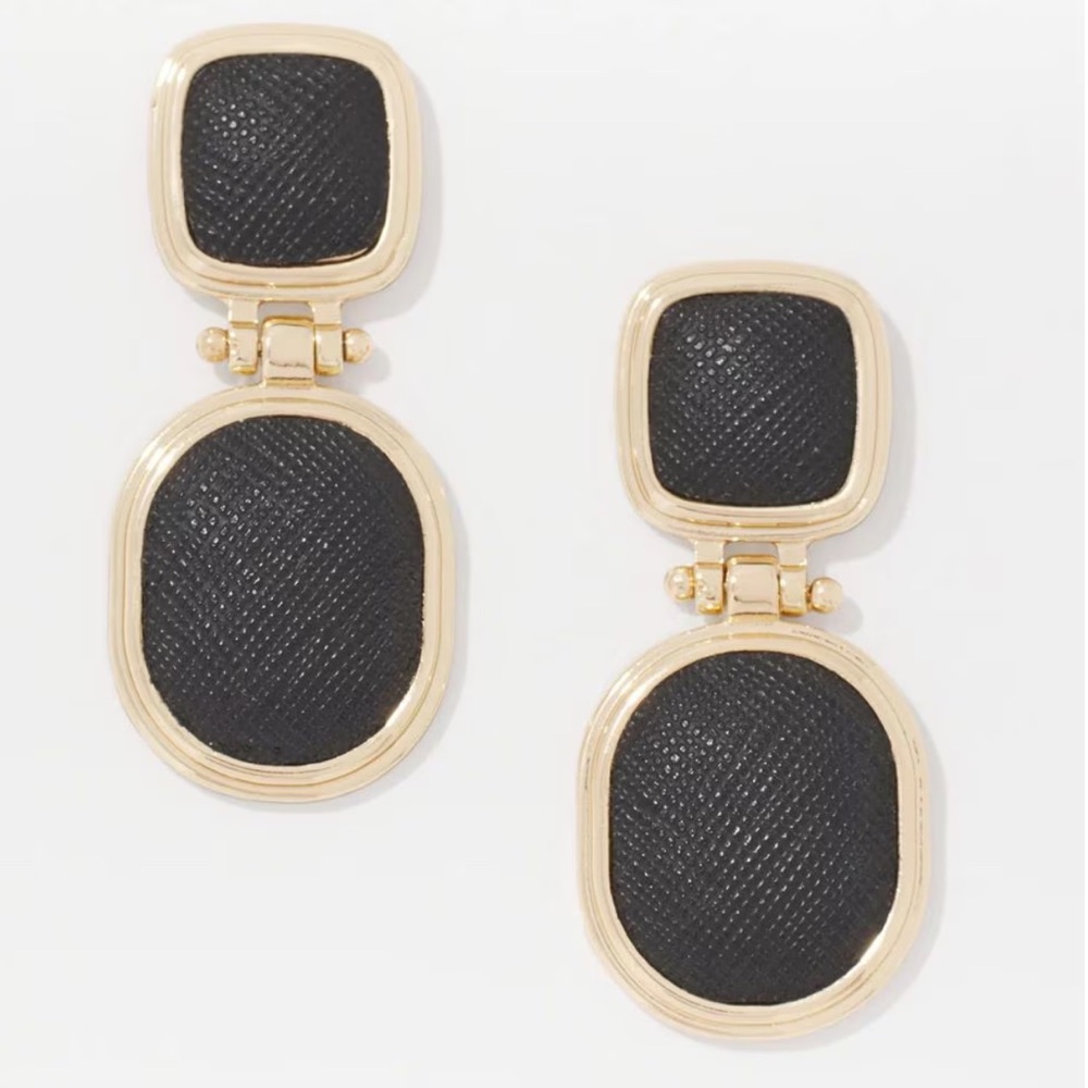 WHBM BLACK TEXTURED LEATHER DROP EARRINGS